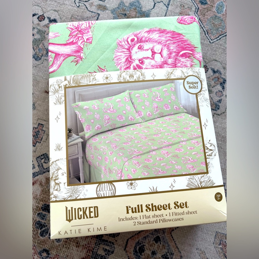 NIB Wicked x Katie Kime Full Sheet Set - Green & Pink Toile Target Exclusive